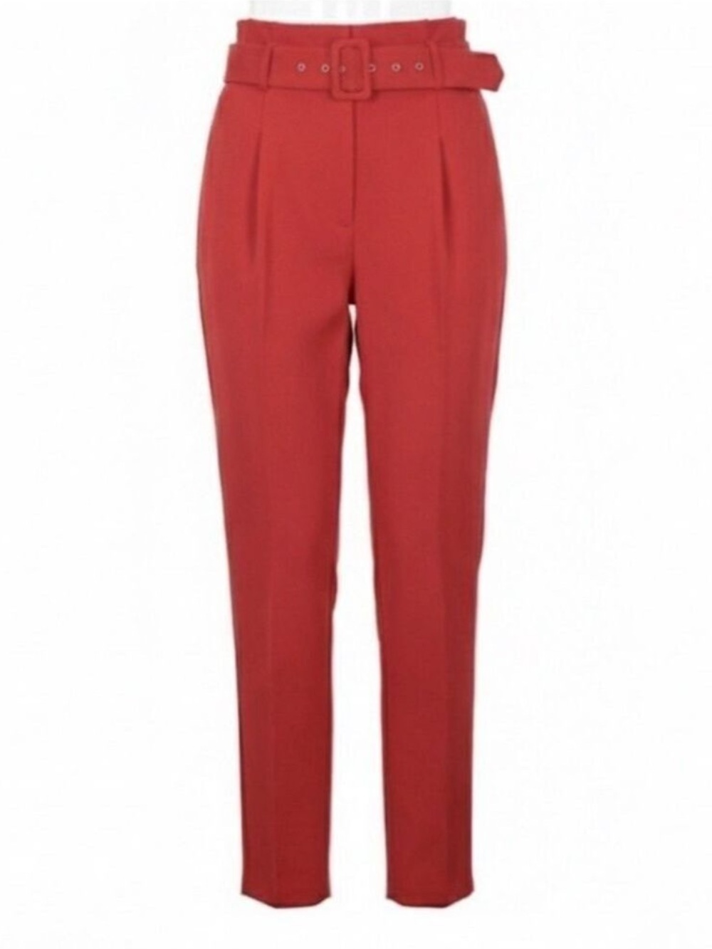 One n More Red Pleated Belted Pants Medium | Full-Length Work & Chic Style